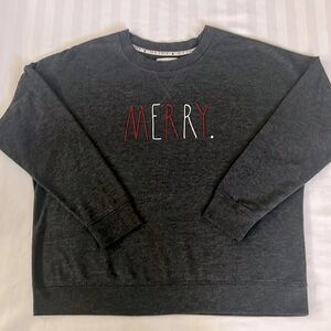 Rae Dunn charcoal grey MERRY lightweight crew neck Christmas sweatshirt (L)